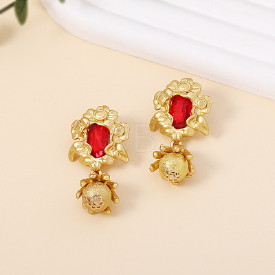 Zinc Alloy Glass Flower Dangle Stud Earrings FS-WGDBC78-01-1