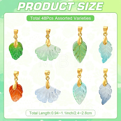 48Pcs 8 Styles Glass Pendants PALLOY-YW00220-1