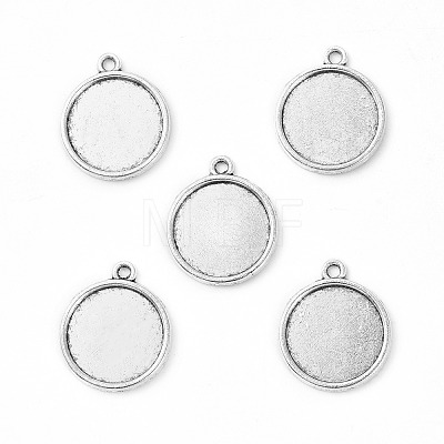 Tibetan Style Antique Silver Alloy Flat Round Pendant Cabochon Settings TIBEP-M022-29AS-1