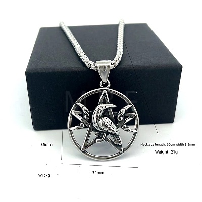 Vintage 304 Stainless Steel Pentagram Eagle Pendant Men's Necklaces OB8417-1