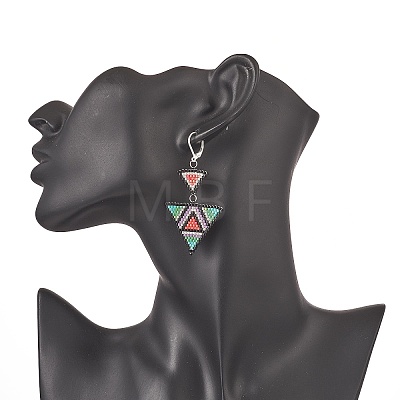 Glass Seed Beaded Triangle Dangle Leverback Earrings EJEW-MZ00044-1