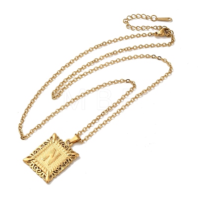 201 Stainless Steel Cable Chain Rectangle with Letter Pendant Necklaces NJEW-M070-01G-N-1