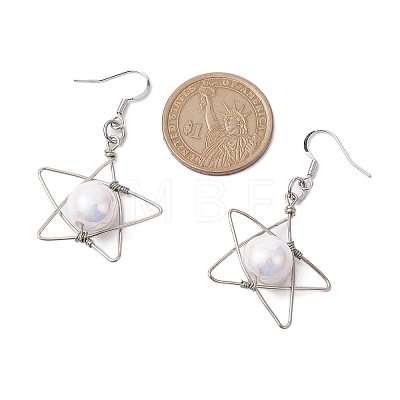 Star Copper Wire Wrapped Acrylic Dangle Earrings EJEW-JE05774-1