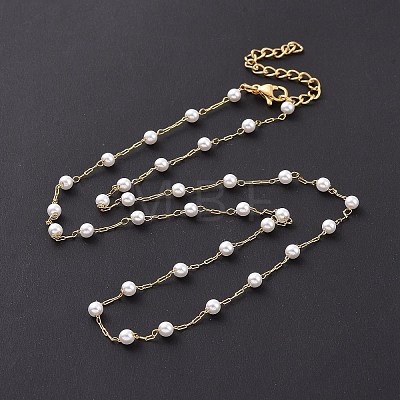 Vacuum Plating 304 Stainless Steel Beaded Necklaces NJEW-E064-03G-1