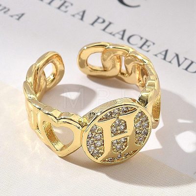 Brass Micro Pave Clear Cubic Zirconia Open Cuff Rings for Women RJEW-K289-02G-H-1