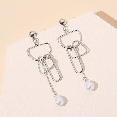 Alloy & Imitation Pearl Tassel Stud Earrings WG1A3A1-02-1