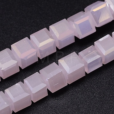 Faceted Cube Full Rainbow Plated Imitation Jade Electroplate Glass Beads Strands EGLA-E041-2mm-FR03-1