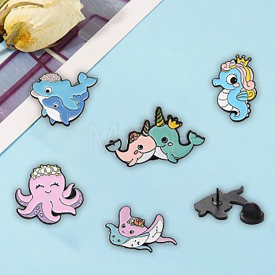 5Pcs 5 Style Animal Alloy Enamel Brooches for Backpack Clothes JEWB-SZ0001-40-1