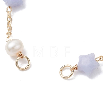 Synthetic Blue Lace Agate Star & Natural Freshwater Pearl Rice & Brass Link Chain Bracelet Making AJEW-JB01456-01-1