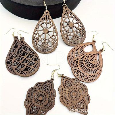 4 Pairs Wood Dangle Earrings FS-WGCC0C4-01-1
