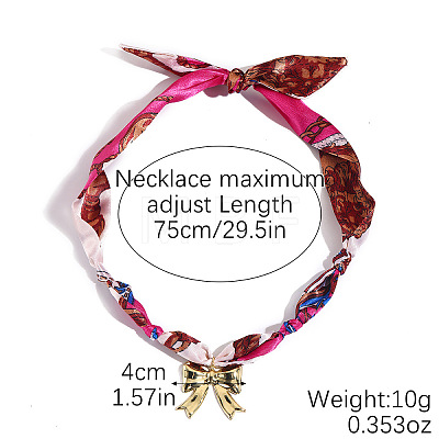 Alloy Enamel & Rhinestone & Resin & Acrylic Bowknot Pendant Printed Cloth Scarf Necklaces for Women FS-WG8696E-12-1