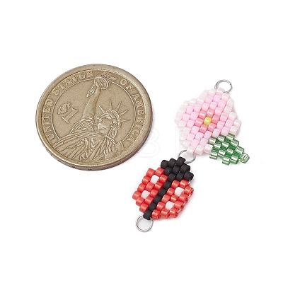 Handmade Glass Seed Beads Woven Connector Charms PALLOY-MZ00311-01-1