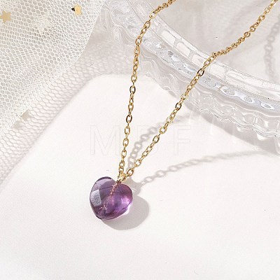 Cherry Quartz Glass & Natural Red Rainbow Jasper & Green Aventurine & Amethyst & Rose Quartz Heart Pendant 304 Stainless Steel Cable Chain Necklaces for Women NJEW-JN05796-1