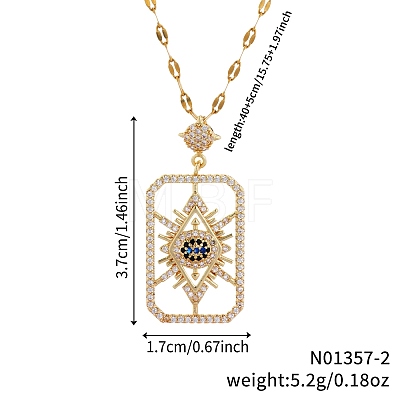 Elegant Brass Clear & Blue Cubic Zirconia Evil Eye Hollow Pendant Necklaces RK3263-2-1