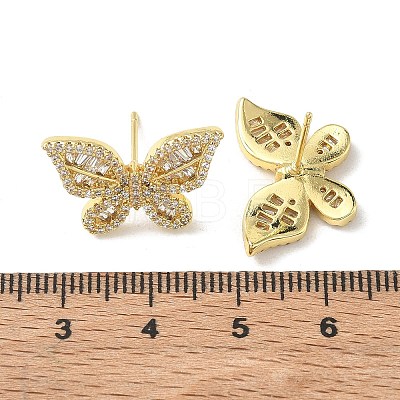 Brass & Clear Cubic Zirconia Stud Earrings KK-CBA36A2-11G-1