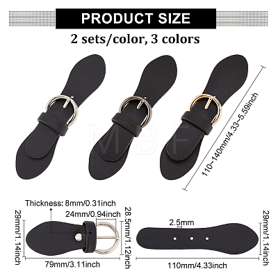 6 Sets 3 Colors Black PU Leather Buckles FIND-FG0002-23-1
