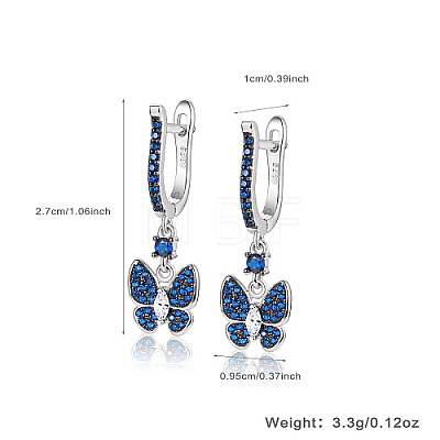 Butterfly Rhodium Plated 925 Sterling Silver Micro Pave Cubic Zirconia Dangle Hoop Earrings DX6488-3-1