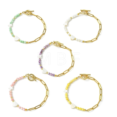 Dyed Natural Freshwater Shell Beads Link Bracelets BJEW-JB13682-1
