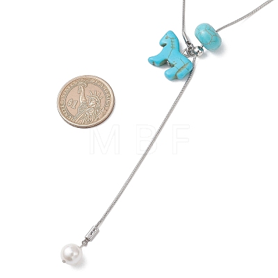 Dyed Synthetic Turquoise Horse with Shell Pearl Beads Pendant Necklaces NJEW-JN05895-01-1