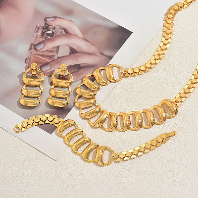 Vintage Alloy Chunky Link Choker Necklace & Earrings & Bracelet Set SY4880-1