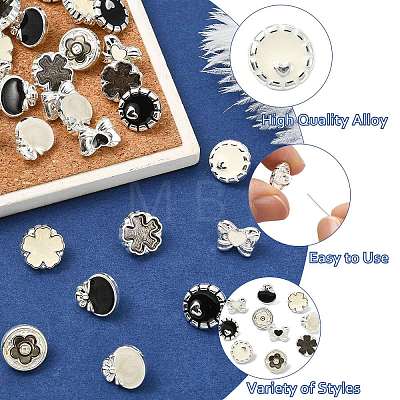 40Pcs 10 Styles 1-Hole Alloy Shank Buttons BUTT-CJ0001-07-1
