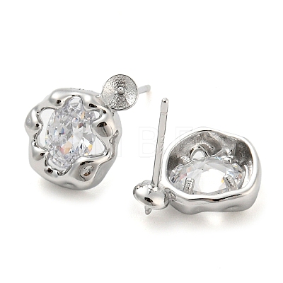 Rhodium Plated Flower 925 Sterling Silver with Clear Cubic Zirconia Stud Earring Findings STER-Q192-11P-1