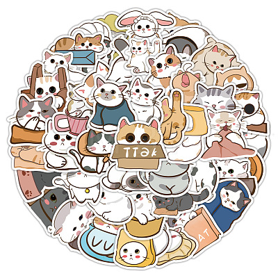 60Pcs Cartoon Cat PVC Stickers for DIY Decorating Luggage PW-WG63352-01-1