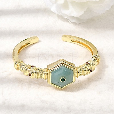 Hexagon Brass Pave Natural Labradorite & Cubic Zirconia Cuff Bangles for Women BJEW-Z172-01G-08-1