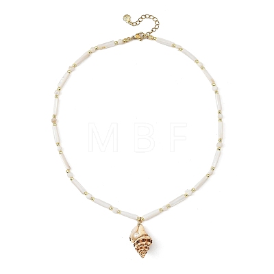 Natural Spiral Shell Pendant Natural Freshwater Shell Column and Round Shell Pearl Beaded Necklaces NJEW-JN06553-1