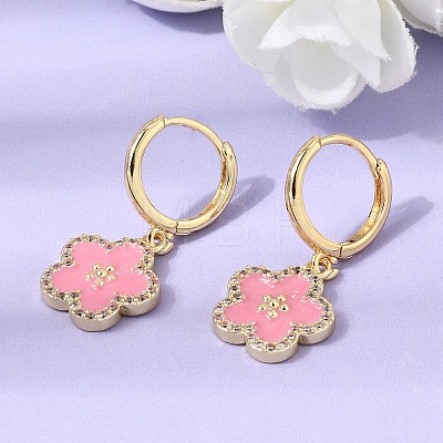 Brass Micro Pave Clear Cubic Zirconia Enamel Hoop Dangle Earrings EJEW-G471-07G-1