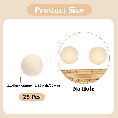 25Pcs Natural Wooden Round Ball WOOD-PA0001-84B-1
