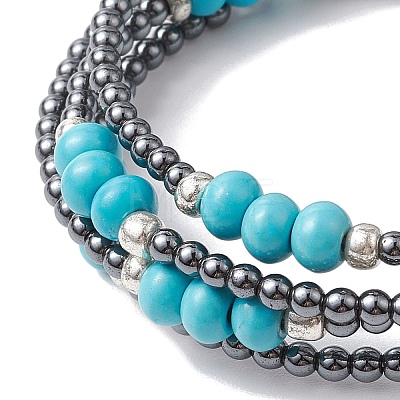 Non-magnetic Synthetic Hematite Bead & Synthetic Turquoise Bangle Making BJEW-JB10990-1