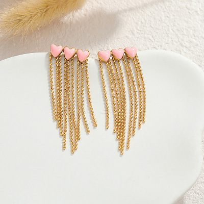 304 Stainless Steel Tassel Stud Earrings for Women WG223AD-03-1