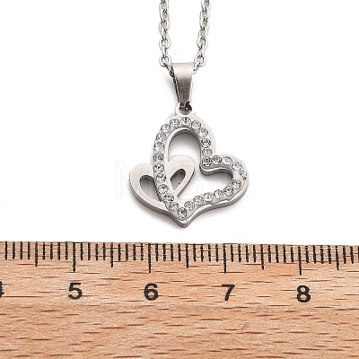 304 Stainless Steel Crystal Rhinestone Heart Pendant Cable Chain Necklaces for Women NJEW-Z056-01A-P-1