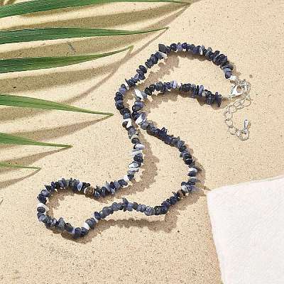 Natural Sodalite Chip Beaded Necklaces for Men Women NJEW-G159-01F-1