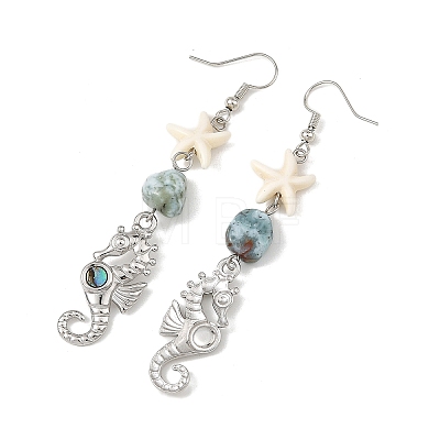 Ocean 304 Stainless Steel Pave Natural Paua Shell Dangle Earrings for Women EJEW-JE07437-1