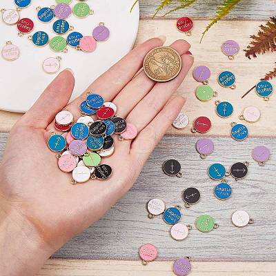 90Pcs 9 Colors Alloy Enamel Pendants ENAM-SZ0001-54F-1