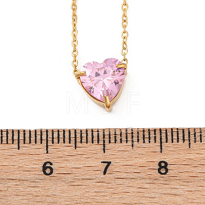 304 Stainless Steel Cubic Zirconia Heart Pendant Necklaces NJEW-Z057-04B-G-1