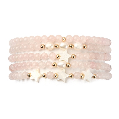 5Pcs 5 Style Natural & Synthetic Mixed Gemstone & Pearl & Shell Star Beaded Stretch Bracelets Set BJEW-JB09495-1