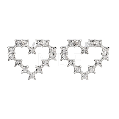 Heart Rack Plating Brass with Clear Cubic Zirconia Stud Earrings for Women EJEW-G409-04P-1