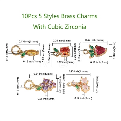 10Pcs 5 Styles Brass Charms KK-CJ0001-73-1