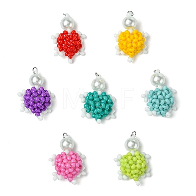 7Pcs 7 Colors Handmade Glass Seed Beaded Tortoise Pendants PALLOY-CJ00103-1