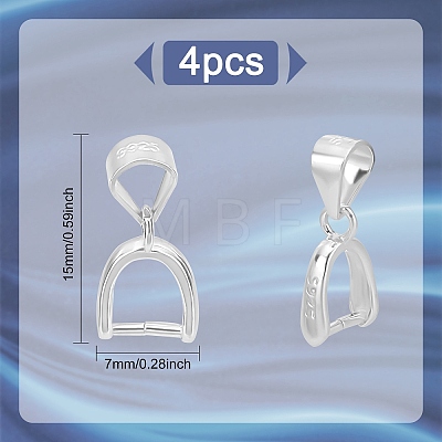 4Pcs Sterling Silver Ice Pick Pinch Bails for Pendant Making STER-PH0001-04-1