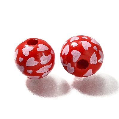 Valentine's Day Element Printed Wood Beads WOOD-R002-01-39-1