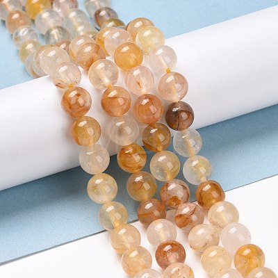 Natural Yellow Hematoid Quartz/Golden Healer Quartz Beads Strands G-E571-05A-1
