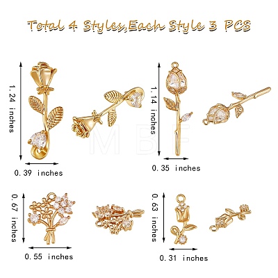 12Pcs 4 Style Brass Micro Pave Cubic Zirconia Pendants ZIRC-SZ0003-54-1