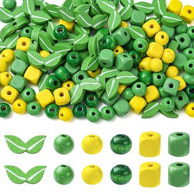 140Pcs 6 Styles Spray Painted Wooden Beads WOOD-FS0002-54-1