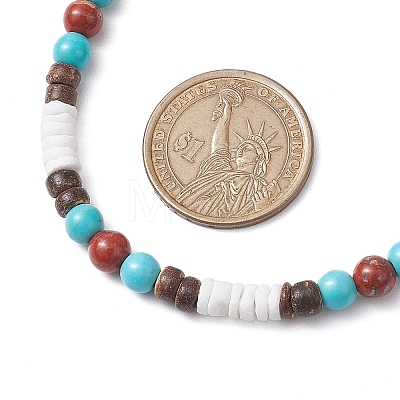 Summer Beach Natural Red Jasper & Synthetic Turquoise & White Shell & Coconut Beaded Necklaces NJEW-JN05012-1