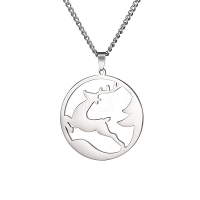 304 Stainless Steel Ring with Christmas Deer Pendant Necklaces for Unisex WG02D74-01-1