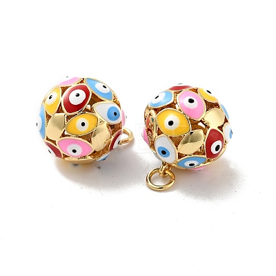 Round with Evil Eye Brass Enamel Pendants KK-G419-15G-06-1